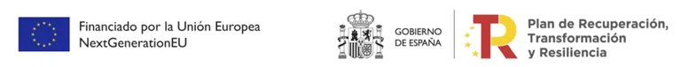 Logos and text representing funding from the European Union under the NextGenerationEU initiative, along with the Spanish government's Recovery, Transformation, and Resilience Plan.