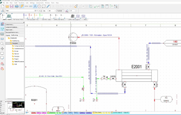 Schematic diagram displaying electrical components and connections in a design software interface, featuring labels such as E2001 and P000, with various colored lines indicating wiring and circuit paths.