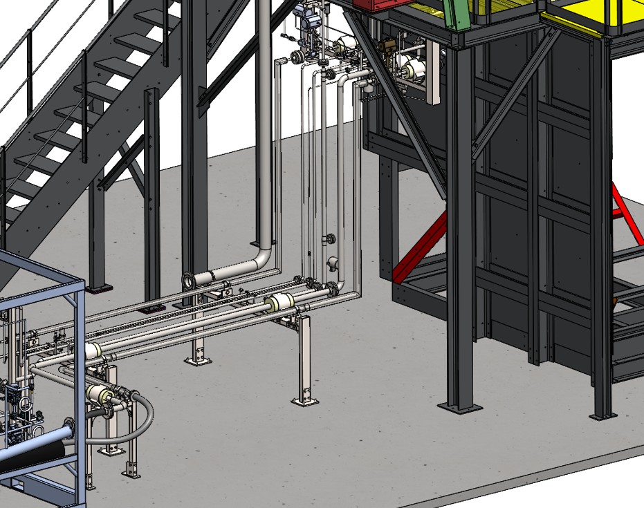 Launcher table fluidic lines overview with cryogenic piping integration.