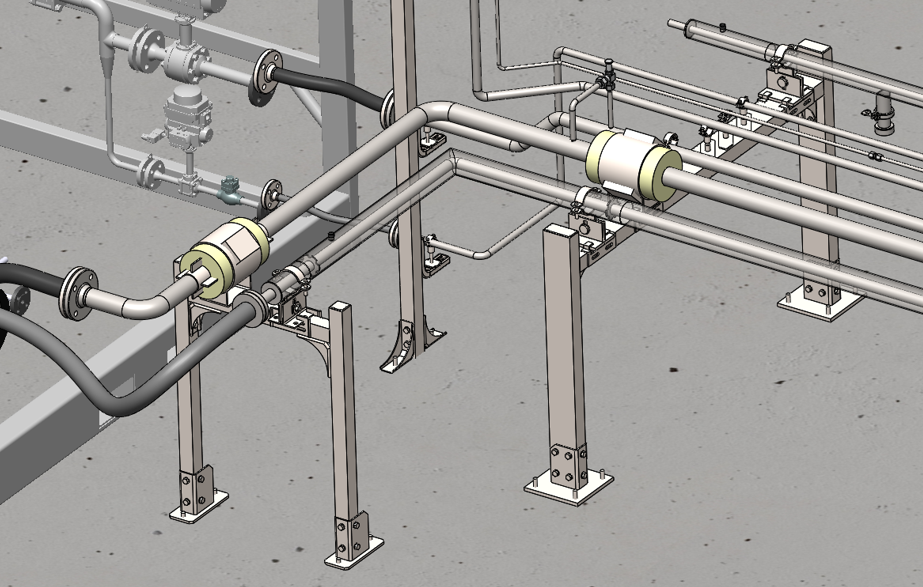 Cryogenic piping support structure integrated into the launcher platform.